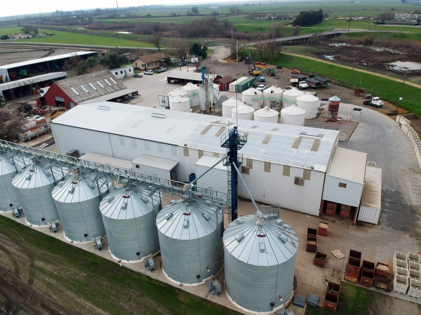 Aerial drone view of Pleasant Grove Farms certified organic acres